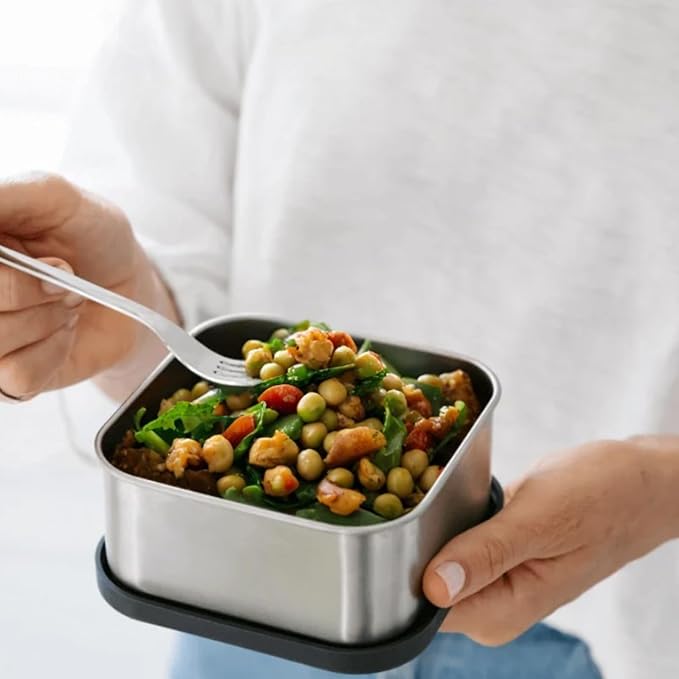 Flexibento - Leak proof Stainless Steel Lunch Box Containers, Sandwich and Snack Containers with Silicone Lids Metal Lunch Box, Bento Box , Set of Five , Vanilla , 1*25 OZ+ 2*13 OZ + 2 *2 OZ