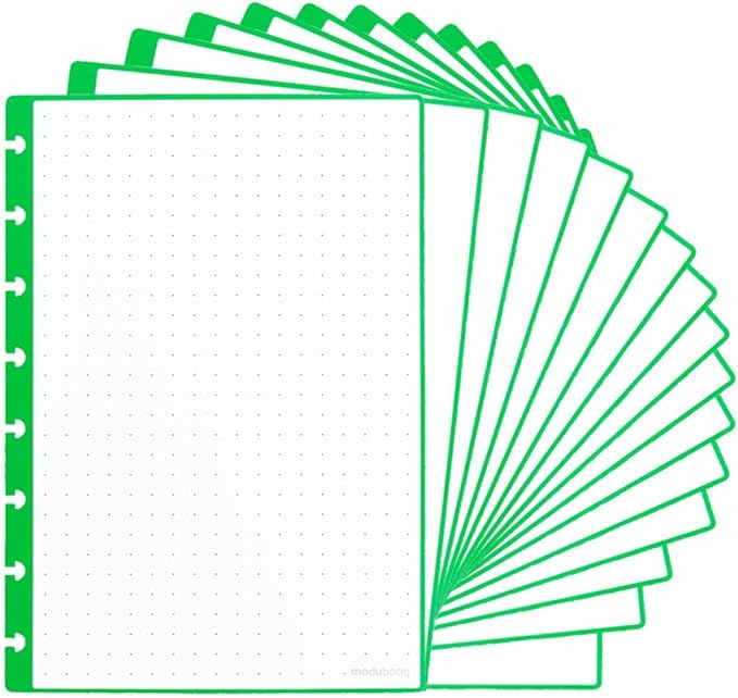 Modubooq - 32 green dotted reusable duratech3 discbound pages - inserts with dots for bullet journaling - A5