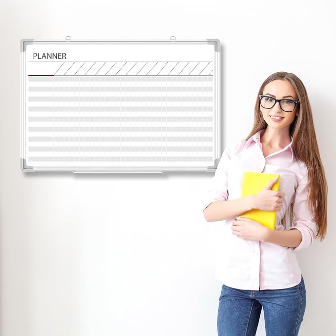 Lincia Aluminum Frame Dry Erase Board with Lines, Double Sided Wall-Mounted Whiteboard for Scheduling, to Do Lists & Weekly Planning, Reusable Calendar for Home & Work(Make Ready Board,36"x24")