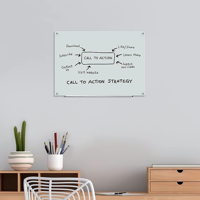 Amazon Basics Glass Dry-Erase Board, Magnetic Frameless Whiteboard, Easy to Install, with Eraser, 48" x 36"