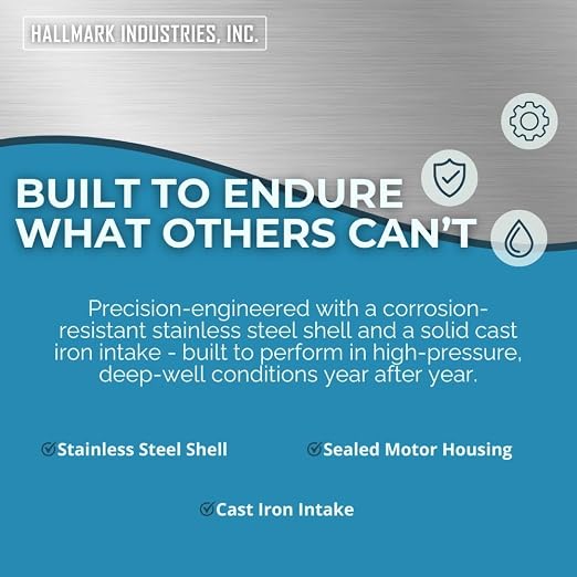 Hallmark Industries MA0414X-7 Deep Well Submersible Pump, 1HP, 110V 60HZ, 33 Gpm, Stainless Steel, Long Life