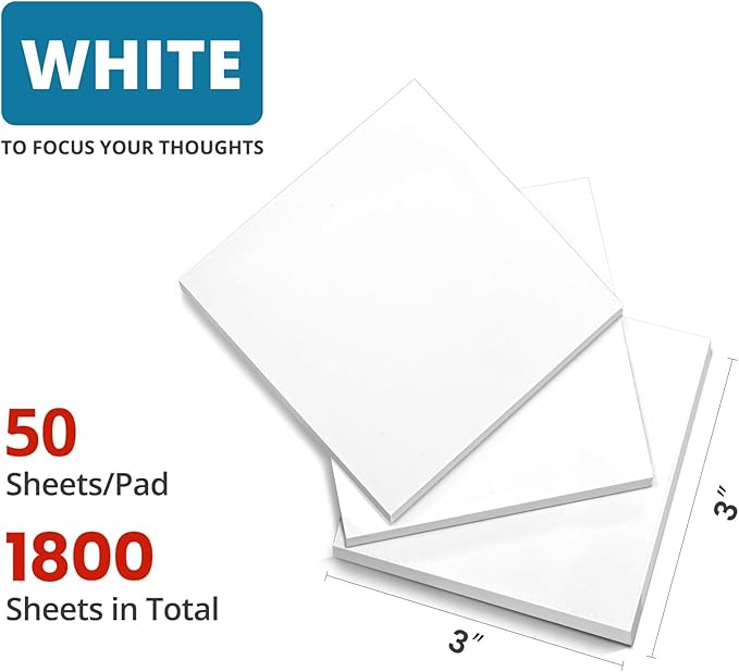 Sticky Notes, 36 Pads, 3x3 Inches Self-Stick Note Pads, Perfect for Office, Study, and Daily Life Organization - White