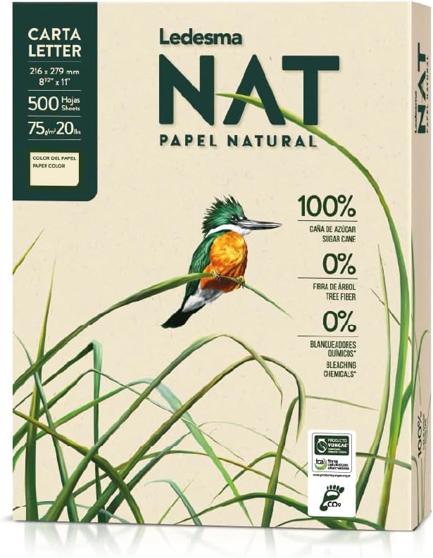 NAT Sugarcane Printer Paper – 8.5 x 11" Copy Paper, Chemical-Free - Made from 100% Sustainably Sourced, Jam Free, Acid Free, Multipurpose Recycled Office Paper, Natural Color (3 Reams/1500 Sheets)