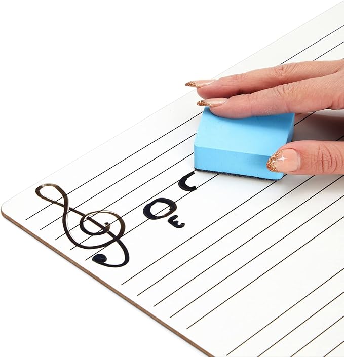 Bright Creations 12-Pack Classroom Music Staff Dry Erase Boards - 9 x 12 Inch Double-Sided Lapboards & Graph Whiteboard - Music Teaching Aids with Erasers