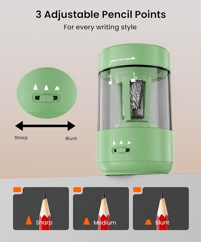 Electric Pencil Sharpener for Classroom, Fully Automatic, Green