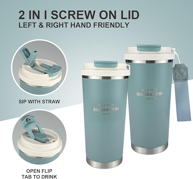 20oz Tumbler Stainless Steel Vacuum Insulated Coffee Travel Mug Reusable Iced Coffee Cup Hot Coffee Travel Mug with lid and straw Cupholder Friendly Leak-Proof BPA Free (Blue)