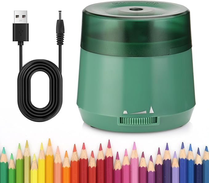 Electric Pencil Sharpener, Dual Power USB Battery Operated, Portable Design for 6-8mm Pencils, Home School Office Use (Green)