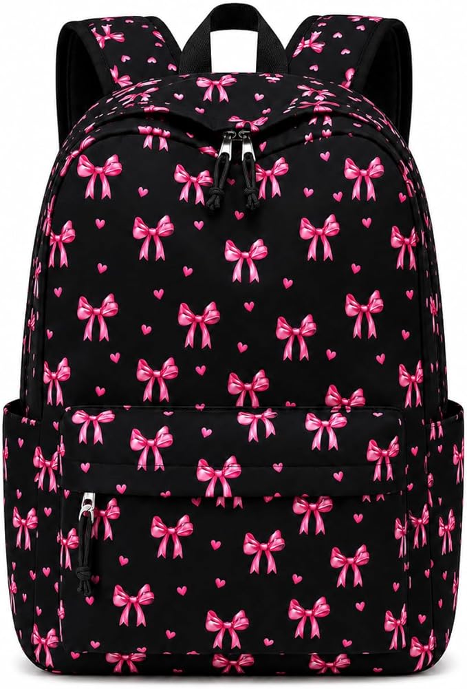 LOIDOU Backpack for Girls School Backpacks Bookbags for Elementary Middle School Women Laptop Backpacks (Bow Tie Black, L-17)
