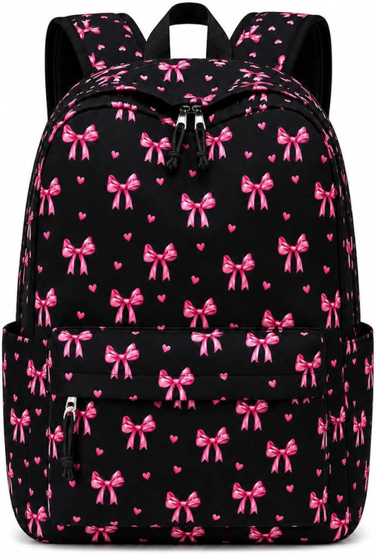 LOIDOU Backpack for Girls School Backpacks Bookbags for Elementary Middle School Women Laptop Backpacks (Bow Tie Black, L-17)