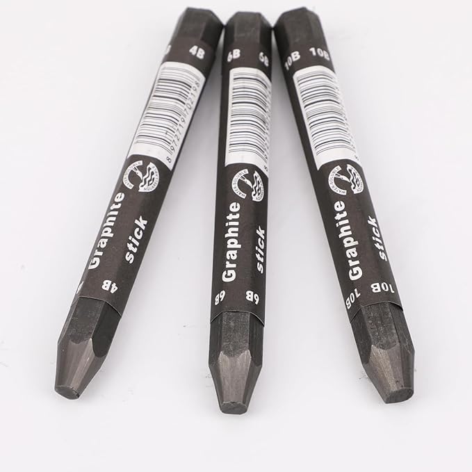 Graphite Sticks for Drawing- Water Soluble -Soft 4B 6B 10B, Artist Graphite Sticks Pencil Set for Sketching, Shading, Pack of 3 Pcs