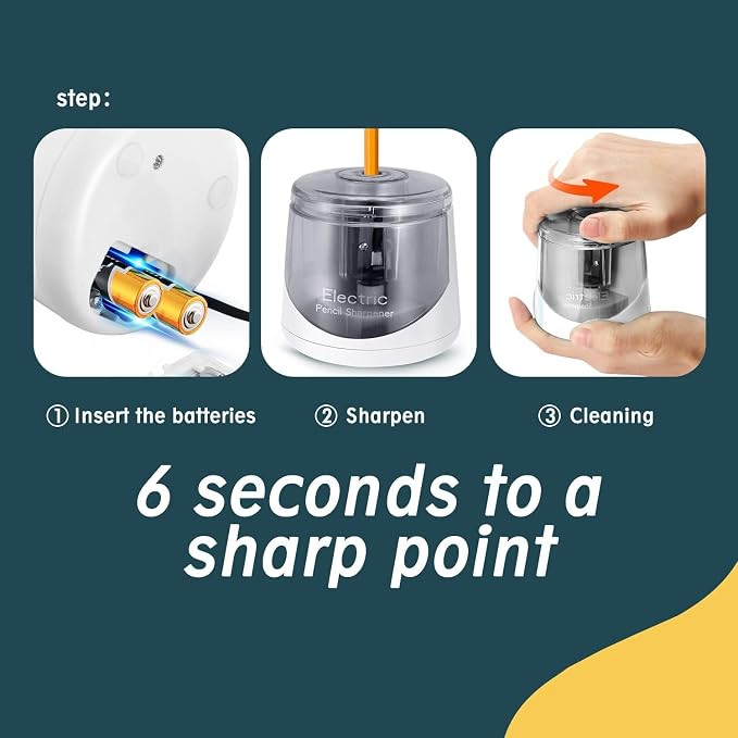 Electric Pencil Sharpener, Battery (Not lncluded) or USB Powered Small Portable for NO.2 Pencils, Automatic for Home and Office White