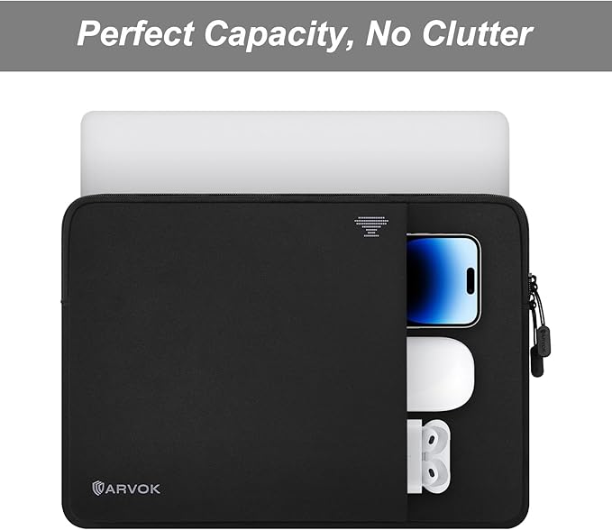 ARVOK 15 15.6 16 Inch Laptop Sleeve with Front Pocket, Shockproof 360 Protective Laptop Case Briefcase Handbag, Computer Carrying Bag Compatible with MacBook Air/Pro, Lenovo/HP/Dell/Asus/Acer, Black