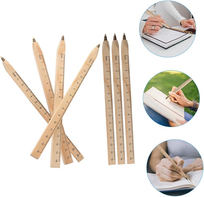 20pcs Black Wooden Ballpoint Pens Set with Printed Ruler, Biodegradable Carpenter Marker Pens for Construction and Woodworking Supplies