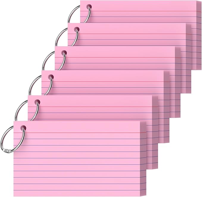 Index Cards 3x5 Inch With Ring, 300 Count, Ruled Pink Index Card, 180GSM Flash Cards College Ruled for Students, Teachers, Study Note Card for Office, Home, School, Office