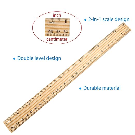 Wooden Ruler Set, 12 Inch (30cm), Pack of 3, Measuring Tools for Kids, Ruler in Inches and Centimeters