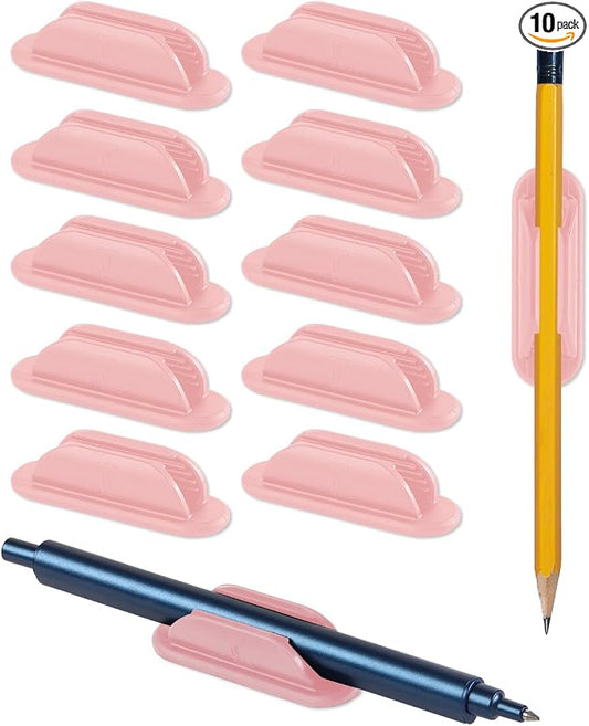 Tiizze Adhesive Pencil Holders for Desk Set of 10 - Silicone Pen Holder with 15 PCS Adhesive Pads - Flexible Pencil Holder for Office Essentials Accessories and Teacher Supplies, Pink