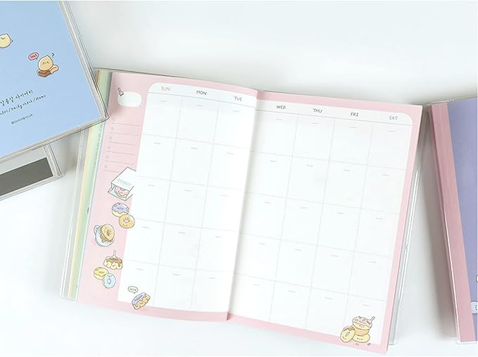 Kawaii Mini Korean Weekly Undated Planner + 1 dalgaru sticker sheet - 128 pages, Soft PVC Cover Cute Small stationery for school, academic, teens, women, girls (Carrot Cake (Yellow))