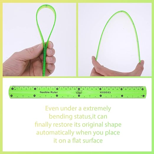 Flexible 2-Piece Ruler, 30cm/12inch Plastic Shatterproof Straight Edge Soft Bendable Clear Ruler for Kids & Adults (Orange+Green)