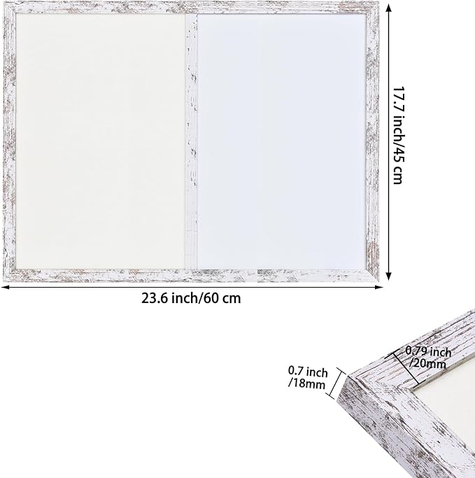 Bulletin Board Whiteboard White Felt Board Combo for Office School Kitchen Bedroom, White Wood Frame,17.7"*23.6",Whiteboard+WH-4560WH
