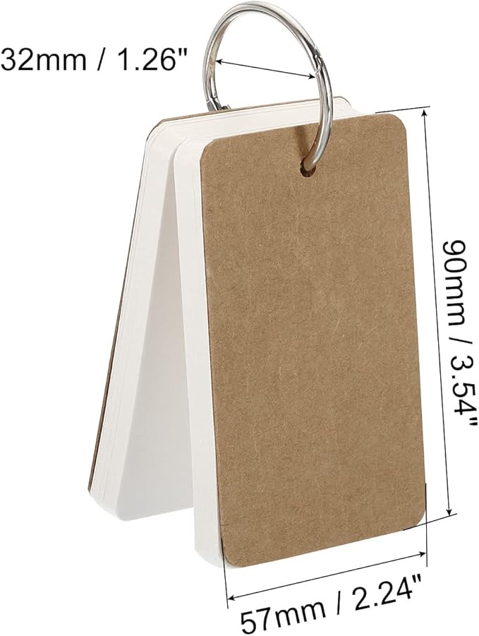 PATIKIL Blank Index Cards with Ring, 300Pcs Blank Flash Card 3.5" x 2" Note Card Study Card for Memory Learning Studying Office Supplies, White