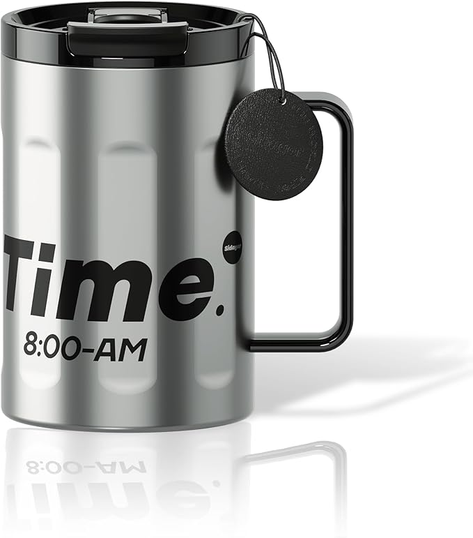 18 oz Stainless Steel Insulated Coffee Mug with Handle and Lid, Double Wall Vacuum Travel Mug, Tumbler Cup with Sliding Lid, Resuable Insulated Coffee Tumbler, Silver