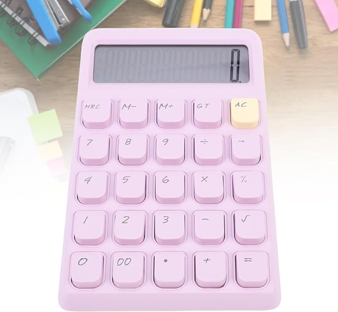 Aramox Basic, Smart, Portable Calculator with Large Display for School and Office Use, Powered by Solar Energy, Compact Design, Mechanical Keys (Purple)