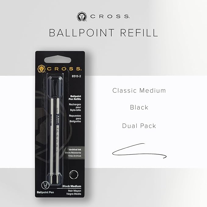 Cross Ballpoint Pen Refill - Refill for Consistent Ink Flow - Quick-Drying - Black - Medium - 2Pack