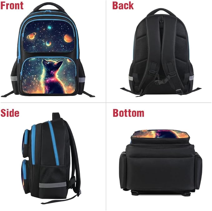 HiMagics Kids Backpack for Boys Girls Preschool Kindergarten Backpacks Lightweight Elementary Middle School Bookbag with Lunch Box Set and Chest Strap (StarCat)
