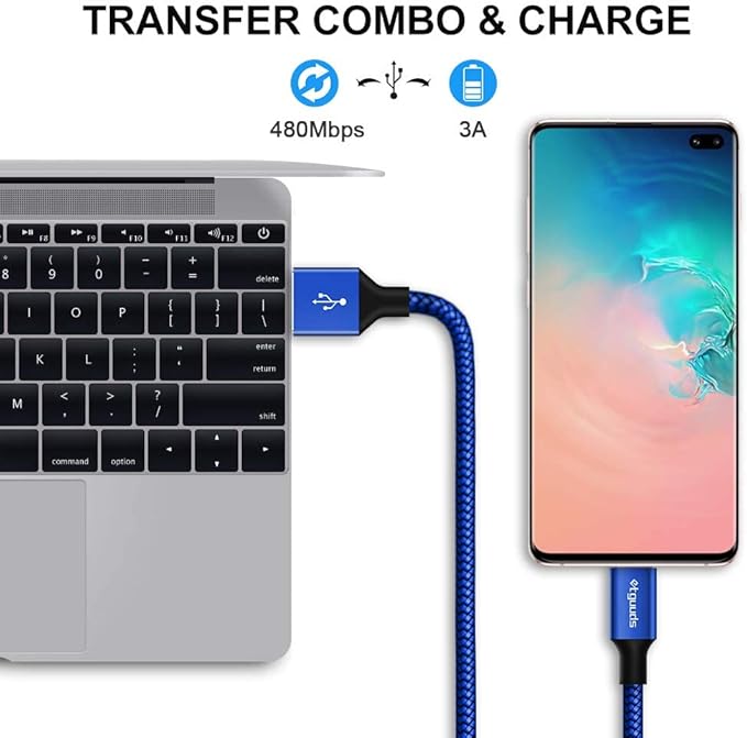 etguuds USB A to USB C Cable 4ft, 2-Pack, 3A Fast Charging Type C Charger Cord for iPhone 17 16 15 Pro Max 16e 17 Air, Samsung Galaxy S25 S24 S23 S22 S21 S20 A17 A16 A56 A55 Flip Fold, Blue