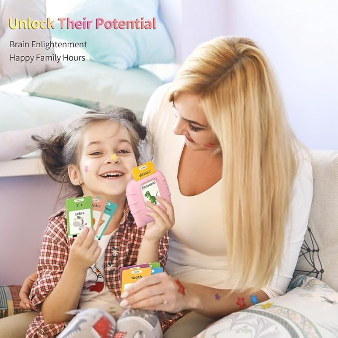 Eaever Educational Learning Toys - 520 Sight Words Talking Flash Cards, Autism Sensory Toys, Pocket Speech for Toddlers, Valentine's Day Present Birthday Gift for 1 2 3 4 5 6 Year-Old Girls, Pink