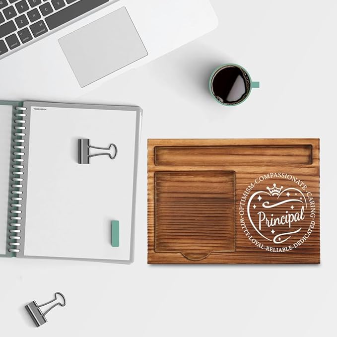 THRXOBN Elegant Desk Organizer for School Principals & Educational Leaders - Natural Wood with Slots for Notes, Pens, and Small Office Supplies – Practical & Stylish Workspace Solution,WSH10