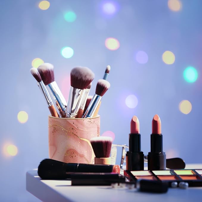 Large Capacity Colored Pen Holder for Desk, Ceramic Pencil Holder Pen Cup Marker Holder Makeup Brush Holders, Desk Accessories & Workspace Organizers for Home, Office, Red Marble
