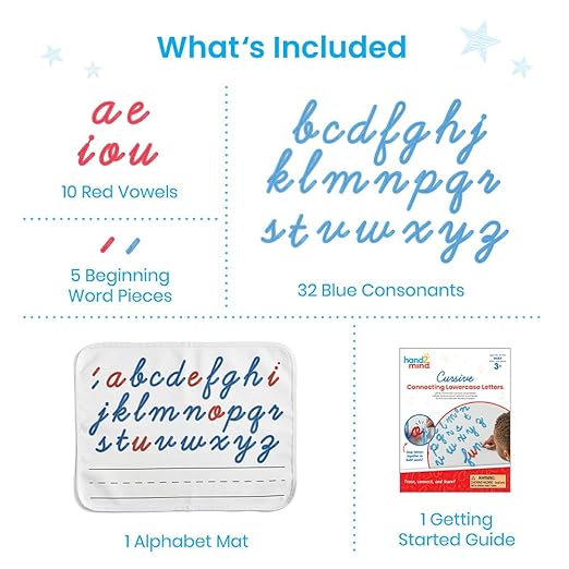 hand2mind Cursive Connecting Lowercase Letters, Tactile Letter Tracing, Cursive Alphabet Handwriting Practice, Fine Motor Activities, Homeschool Supplies, Classroom Manipulatives for Elementary School