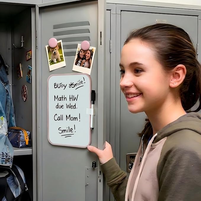 6" X 8"Small White Board，White Boards for Students，Small Whiteboard for Door Frame，Dry Erase Boards for Kids，Message Board with Magnetic Dry Erase Marker and 2 Magnets（Pink）