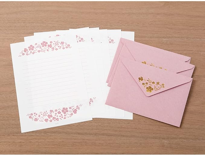 Midori 86506006 Letter Set, Foil Stamped Envelopes, Small Floral Pattern
