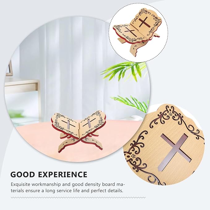 Operitacx Wooden Quran Stand, Traditional Foldable Rehal Rihal Book Holder for Reading Holy Books, Simple Prayer Display Stand for Mosque & Home Study, Religious for Eid Ramadan