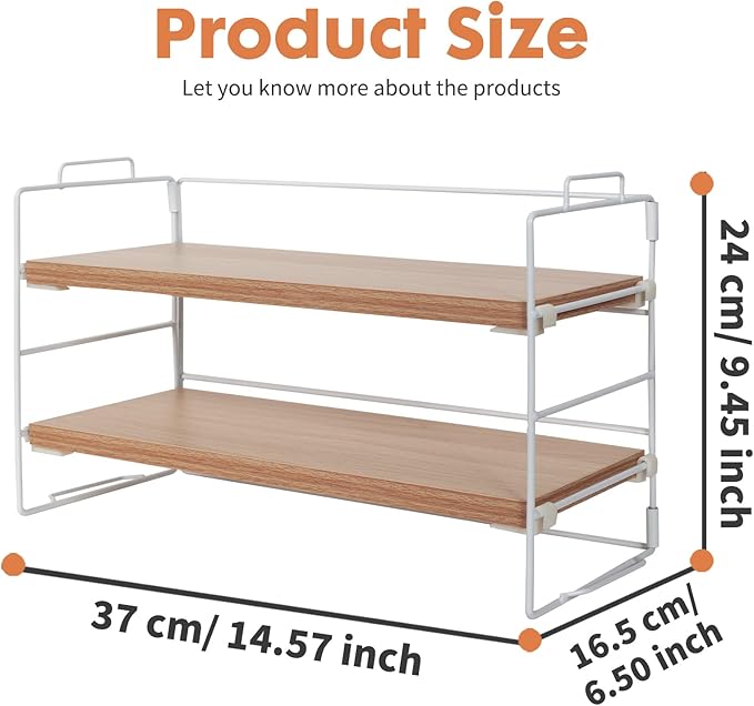 ShellKingdom Display Shelf for Figures, 2 Tier Desk Shelf Organizer, Desktop Shelves, Adjustable Bookshelf Storage Rack and Office Cubicle Decor for Tabletop, Office, Dorm (White Frame + Wood Board)