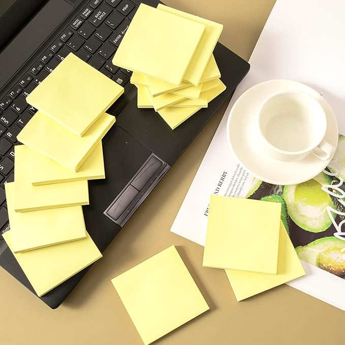 (24 Pads) Sticky Notes 3x3 in Yellow, Strong Adhesive, Clean Removal, Recyclable, Self-Stick Pads, Easy to Post for Home, Office, Notebook