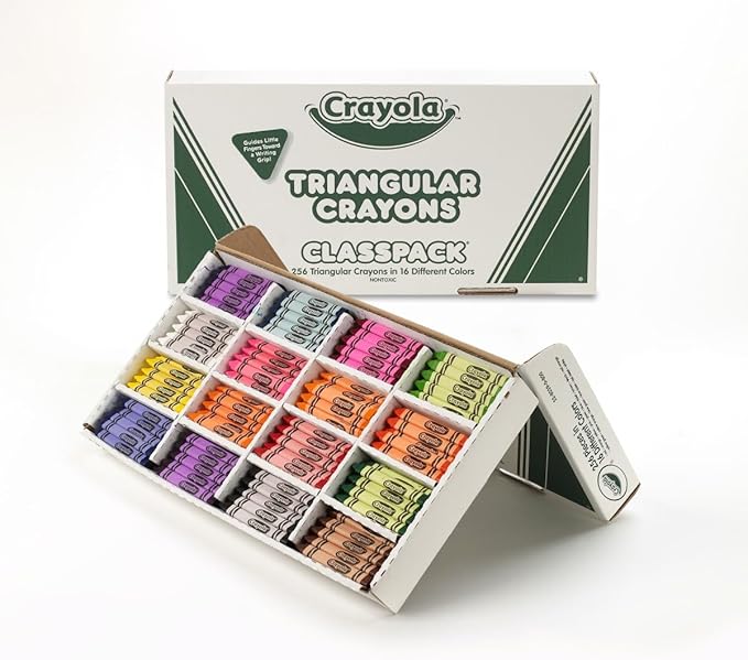 Crayola Triangular Crayon Classpack, 16 Assorted Toddler Crayons, Anti Roll, Bulk School Classroom Essentials, Preschool & Kindergarten Must Haves, 256 Count, (Pack of 2)