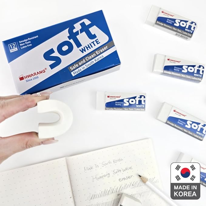 Hwarang Original Korean Art Eraser Set – Soft, Clean Erasing, Professional & School Supplies, Eco-Friendly, Quality Proven, Dust-Free, Smudge-Proof - 24 Erasers