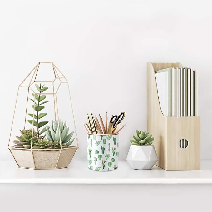 Pen Pencil Holder, Multi-Purpose Holder for Desk Pencil Cup for Girls Boys Kids Durable Ceramic Desk Organizer Makeup Brush Holder for Office, Classroom, Home, Cactus