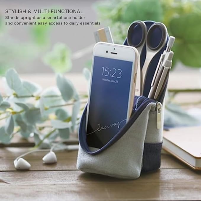 Sonic Utlim Sma-Sta Canvas Standing Pen Case and Pentel Infree Ballpoint Pen Bundle, Makeup Bag, Pencil Pouch Converts Into Smartphone Stand, Cosmetics Holder, and more, UT-4037-GL, Grey