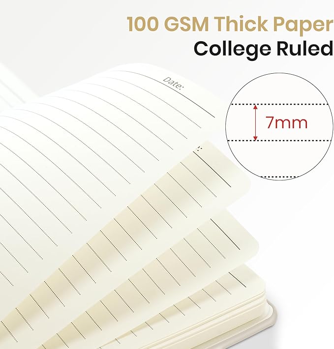 ZOTIA Lined Spiral Journal Notebook for Women, 6 Pack, A5 College Ruled Journals for Writing, Hardcover Notebooks for Work, Note taking and Office School Supplies,140 Pages, 6 Pcs - Grey Beige