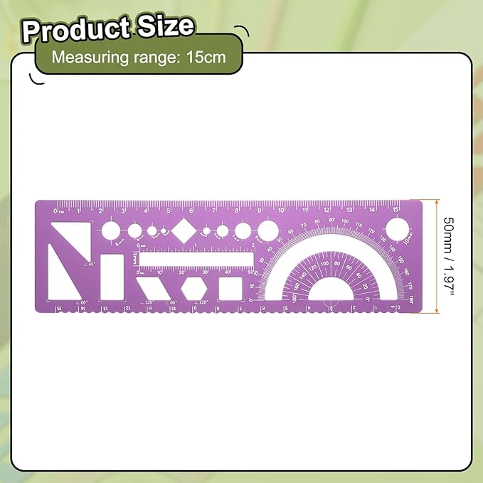 HARFINGTON 2pcs Multifunctional Geometric Rulers 15cm Metric and SAE Aluminum Straight Edge Protractor Angle Math Measuring Ruler Geometric Drawings Templates for Drawing Drafting, Rose
