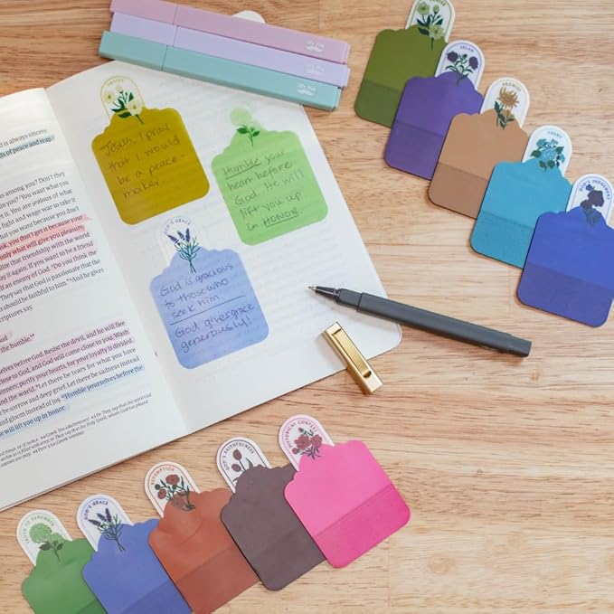 Mr. Pen- Plastic Transparent Bible Sticky Notes, 10 Pads, 200 Sheets, Botanical Design, Bible Journaling Supplies, Plastic Sticky Notes, Water Resistant, Easy Peel, Removable, Bible Study Essentials