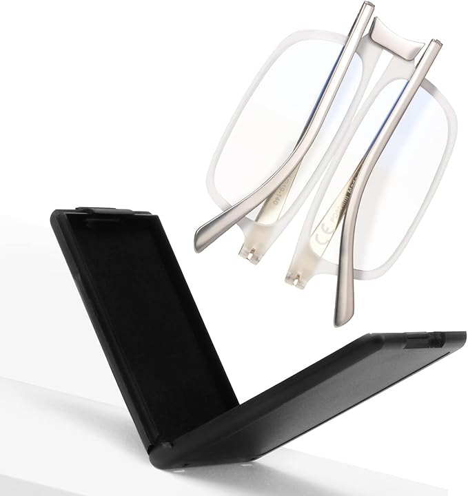 SKYOAK Evolved Folding Reading Glasses For Women Men Blue Light Blocking Anti UV Eyestrain Foldable Portable Compact Readers with Flat Hard Case Pocket Computer glasses 1.0 CLEAR