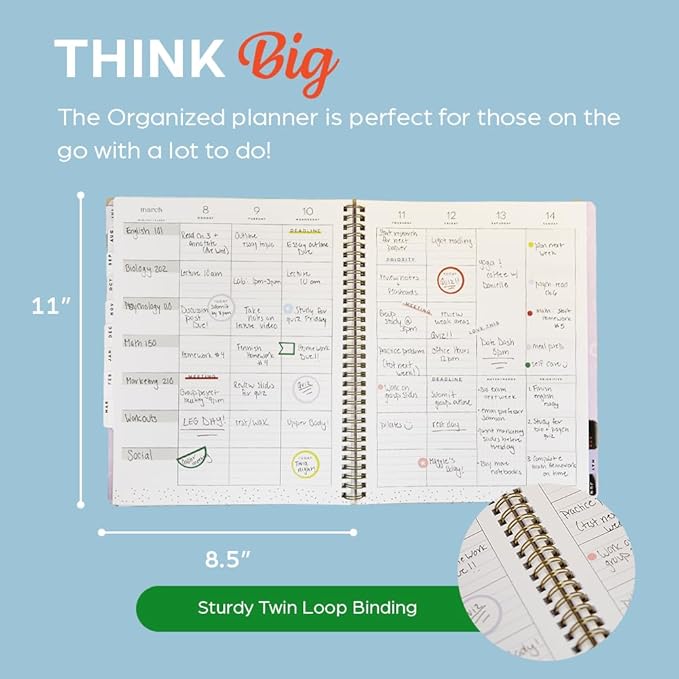 Organized by Happy Planner Twin-Loop Dated 12-Month July 2026–June 2027 Academic Planner, Big Size, 8.5" x 11", Academic Layout, Lucky Day