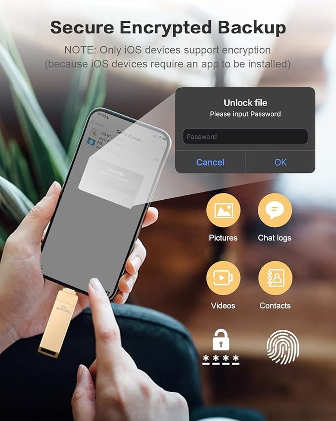 MFi Certified 512GB Flash Drives 3.0 High Speed 3ni1 USB Stick External Storage Compatible for iPhone/PC/iPad/Android/More Devices for Photos and Videos Transfer Storage Backup(Gold)