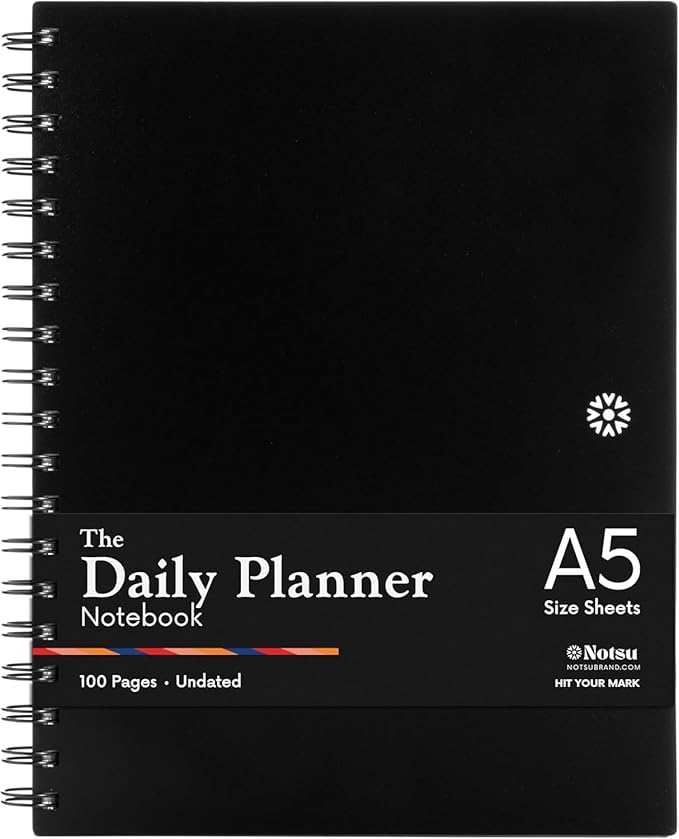 Notsu Undated Daily Planner Notebook | Minimalist Productivity Planner with To Do List, Agenda, Dot Grid, Lined, Notes sections | Premium Thick Paper 120 gsm, 100 Pages, A5 Size