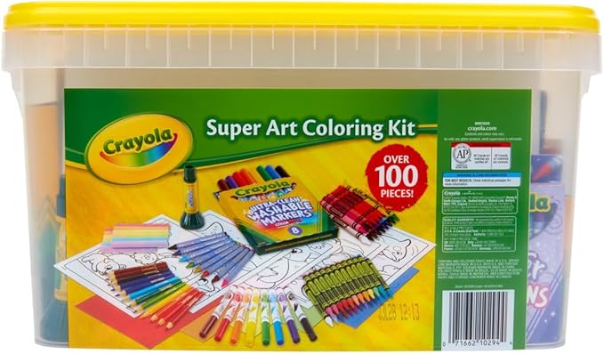 Crayola Super Art Coloring Kit (100+ Pcs), Kids Art Supplies Set with Crayons, Markers & Colored Pencils, Craft & Coloring Kit with Storage Tub, Ages 5+ [Amazon Exclusive]
